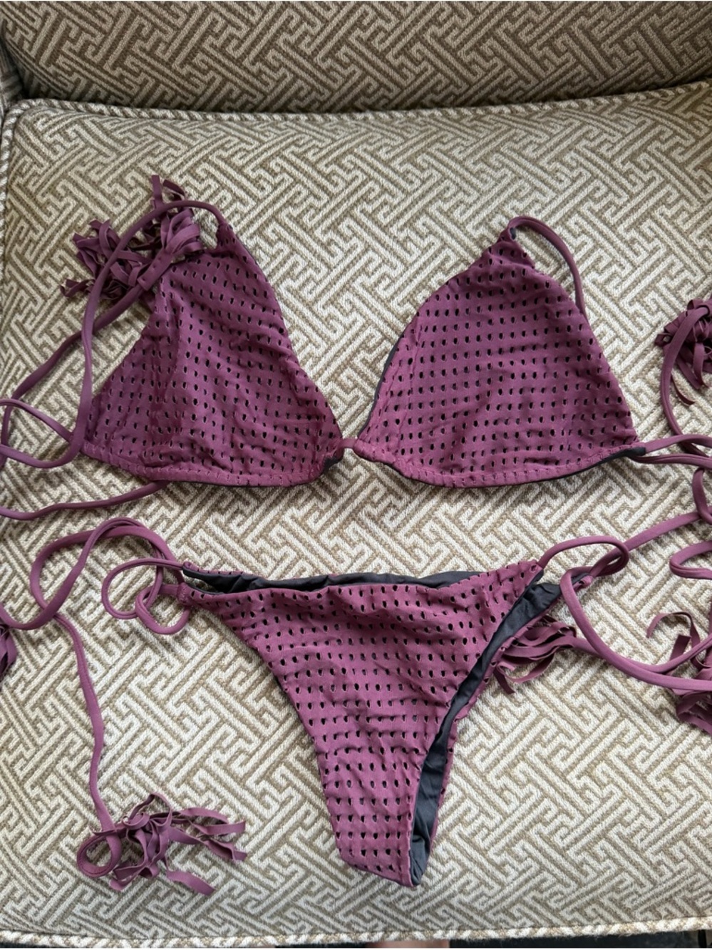 acacia swimwear Plum Perforated Triangle Tie-Side Bikini